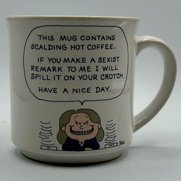 Dale Japan Office Scalding Hot Coffee Sexist Remark Coffee Mug Vintage Cartoon - Picture 1 of 6